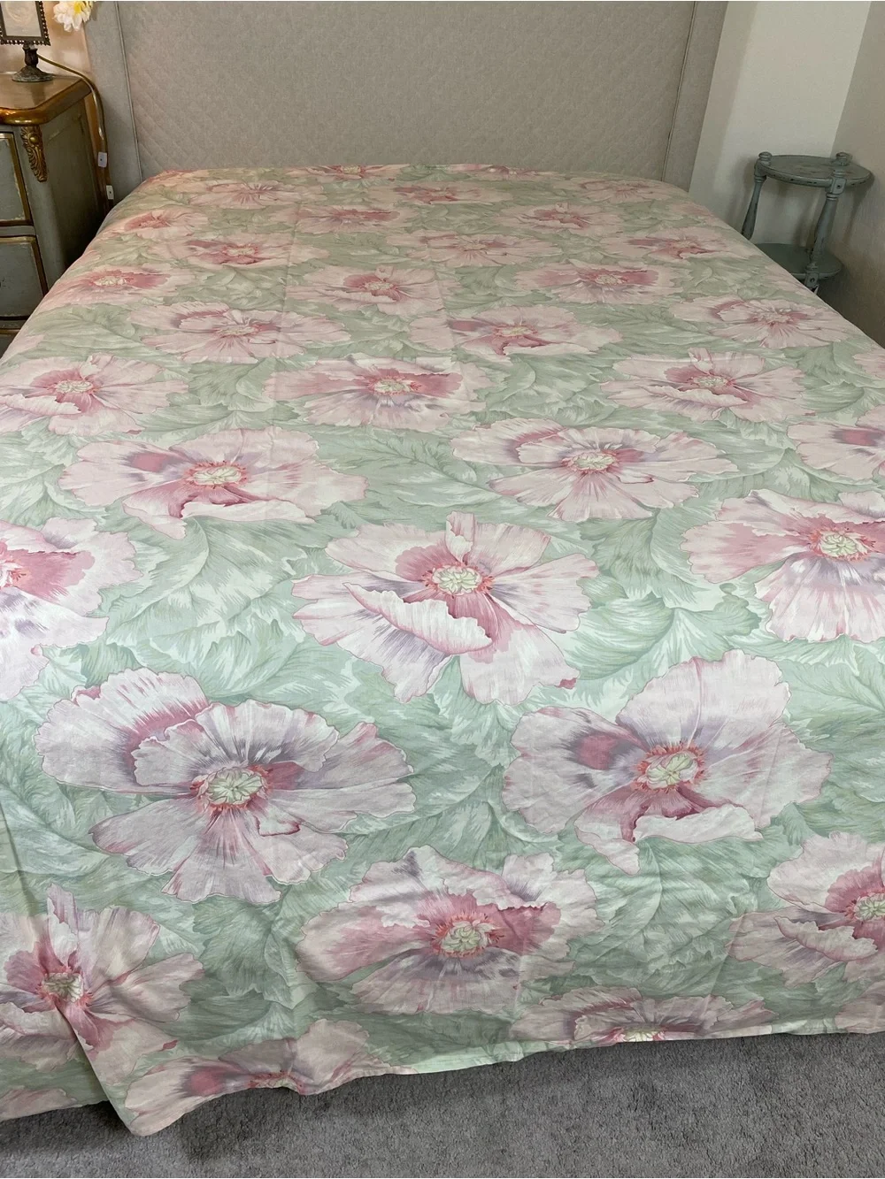 Vintage Blossom Garden Pink & Sage Comforter Martex cotton Flat Sheet